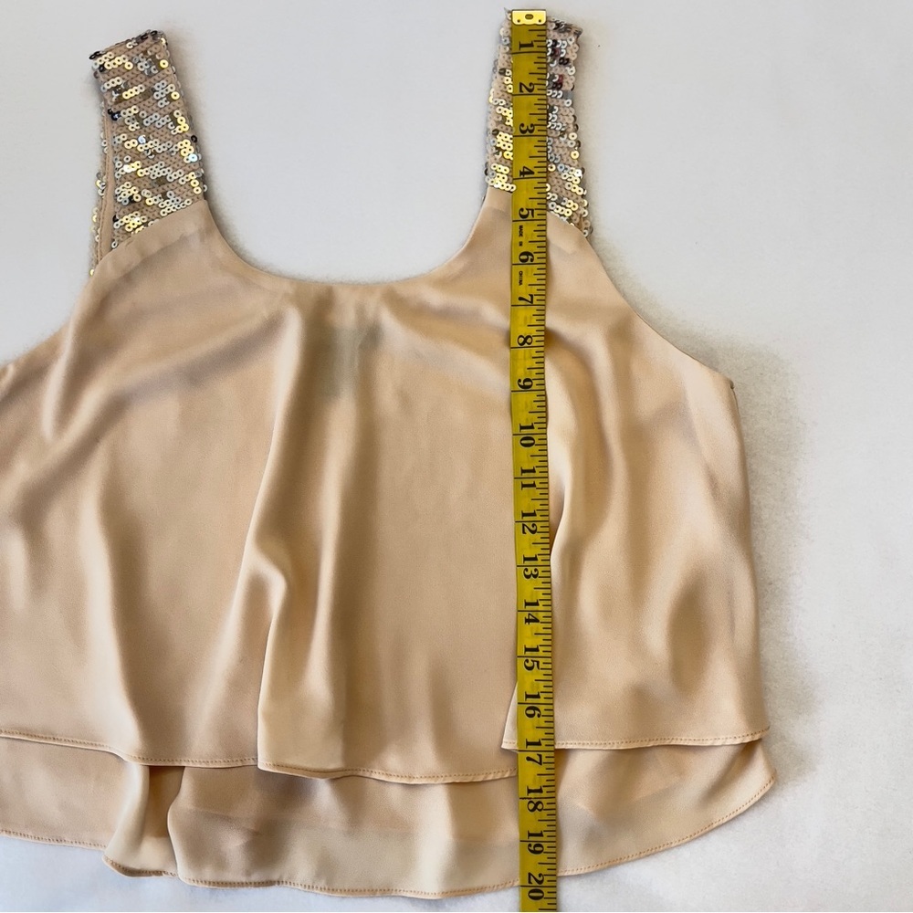 Forever 21 Light Peach Layered Tank Top Sequin Strap Chiffon Double Tier Medium - Picture 9 of 9
